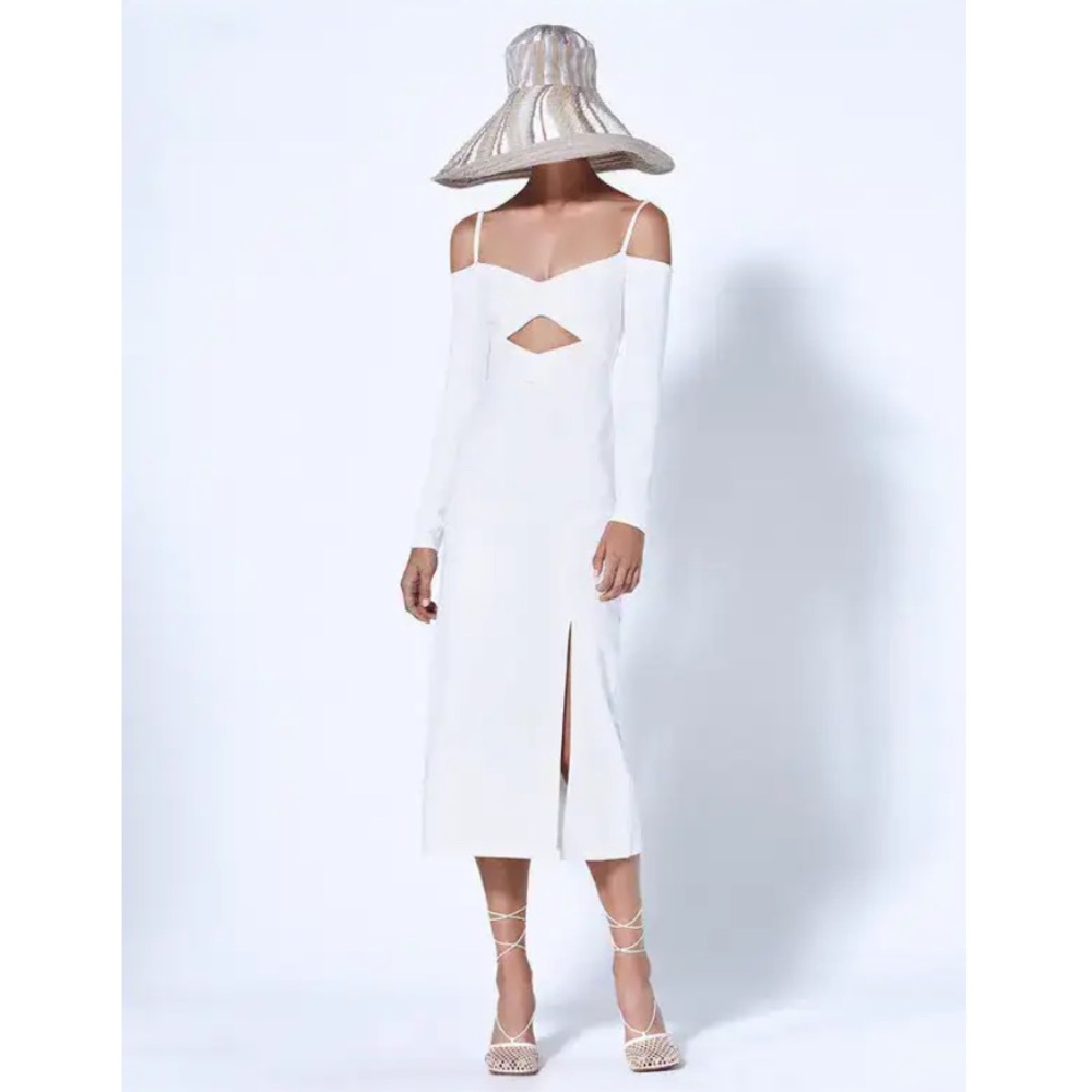 Alexis ‘Elisabet’ Elegant Cut-Out Side Slit Midi Dress in Off White Size Small - Picture 5 of 15